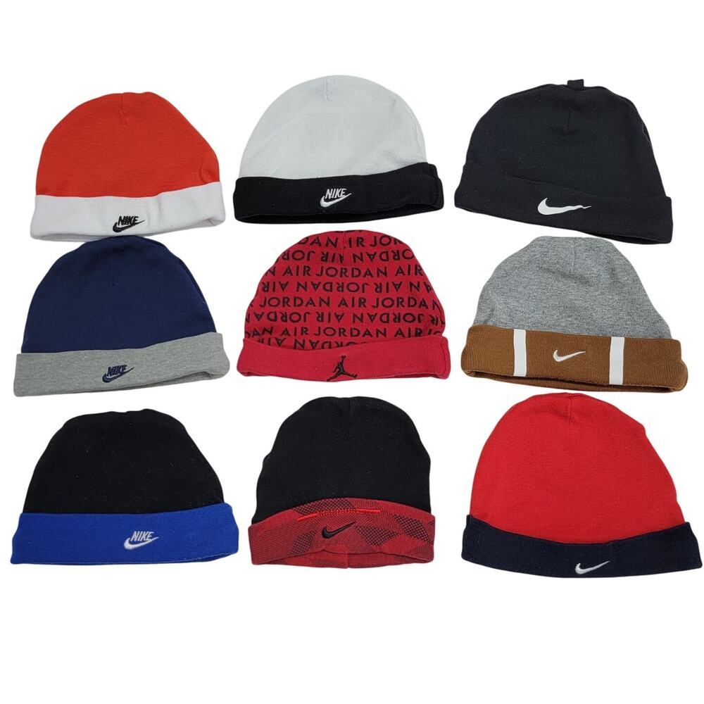 Lot 9 Nike Jordan Infant Baby Boy Beanie Hats Caps 0-6M 6-12M 9M Multicolor